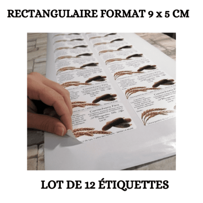 LOT 12 ÉTIQUETTES RECTANGULAIRES 9 X 5 CM